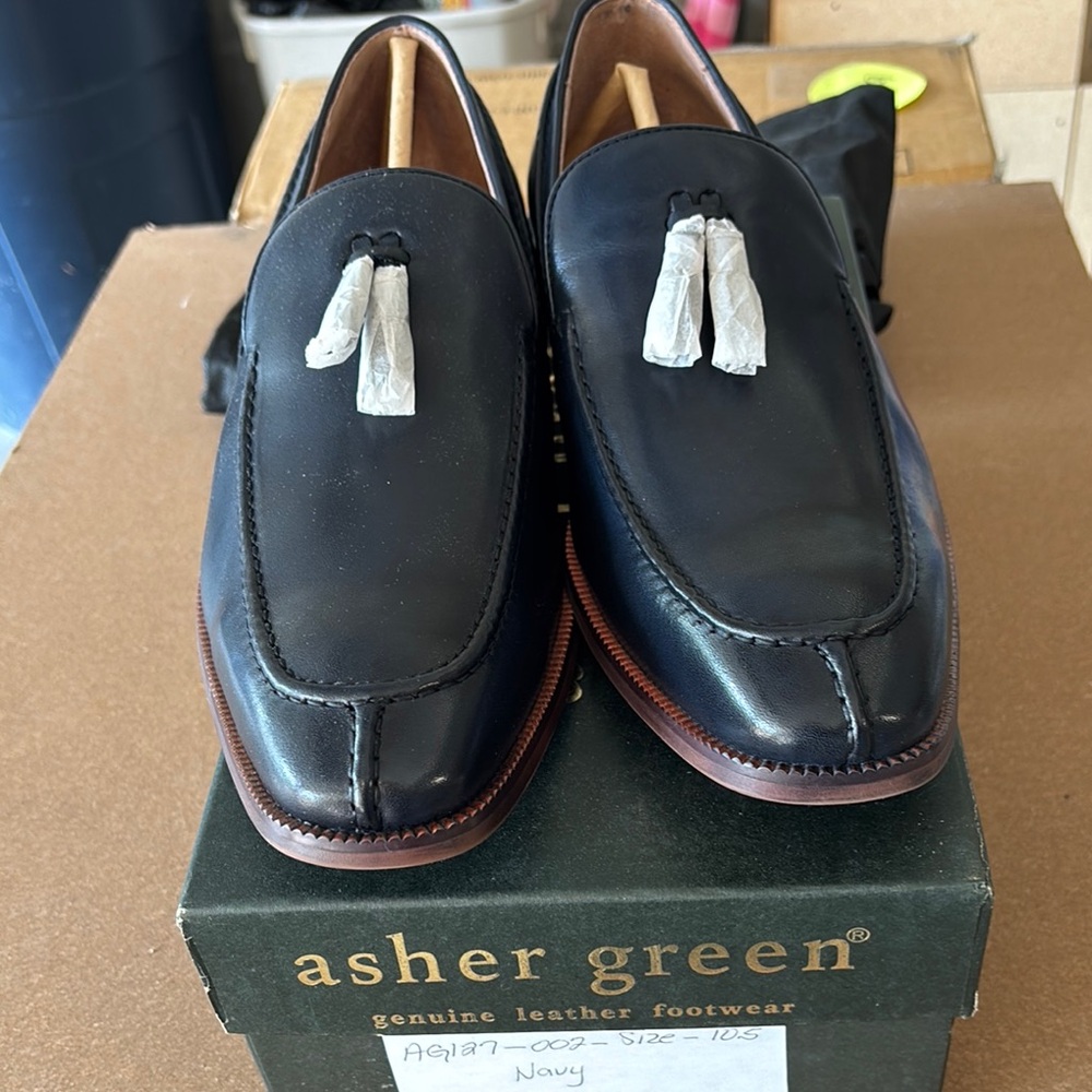 Blue Loafers with Moc-Toe Stitching